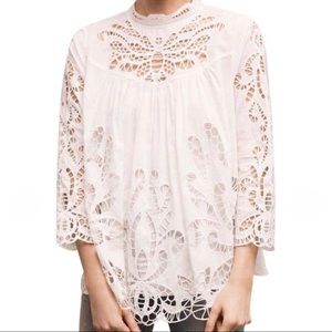 Anthropologie Harlyn White Lace High Neck Blouse